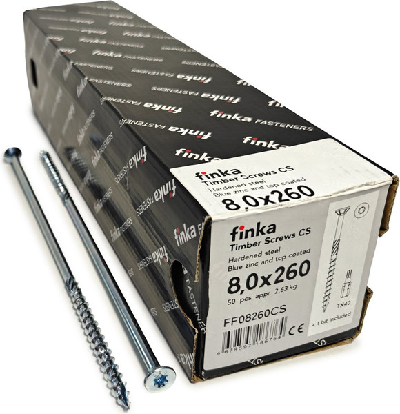 Изображение товара Шуруп Finka Timber Screws CS Конструкционный по дереву TORX40 8x260 потай (50шт, голубой цинк)