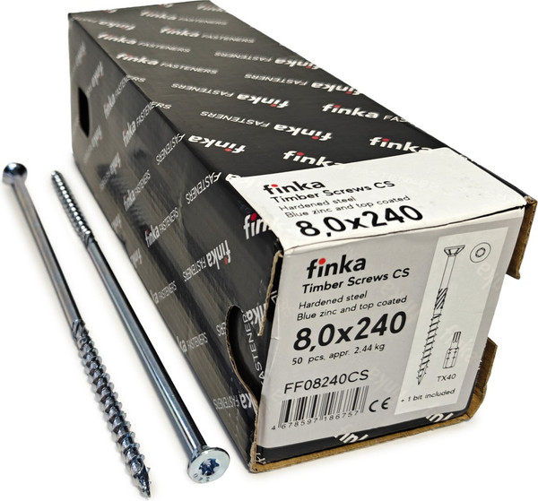 Изображение товара Шуруп Finka Timber Screws CS Конструкционный по дереву TORX40 8x240 потай (50шт, голубой цинк)