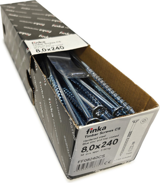 Изображение товара Шуруп Finka Timber Screws CS Конструкционный по дереву TORX40 8x240 потай (50шт, голубой цинк)