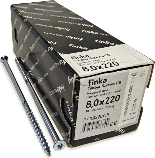 Изображение товара Шуруп Finka Timber Screws CS Конструкционный по дереву TORX40 8x200 потай (50шт, голубой цинк)