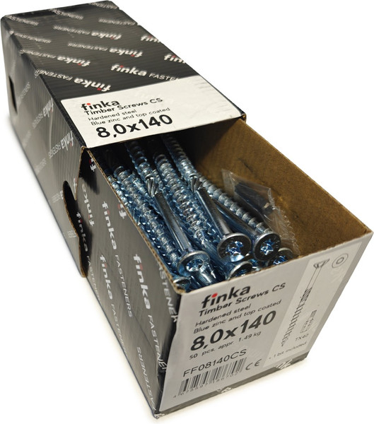 Изображение товара Шуруп Finka Timber Screws CS Конструкционный по дереву TORX40 8x140 потай (50шт, голубой цинк)