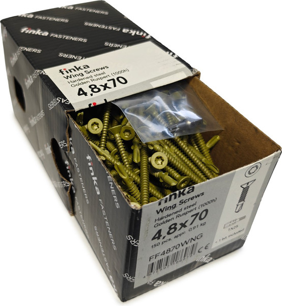 Изображение товара Шуруп Finka Wing Screws С крыльчаткой флюгель 4.8x70 со сверлом TORX25 (150шт, Golden Ruspert)