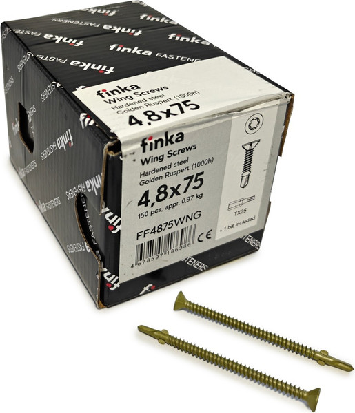 Изображение товара Шуруп Finka Wing Screws С крыльчаткой флюгель 4.8x75 со сверлом TORX25 (150шт, Golden Ruspert)