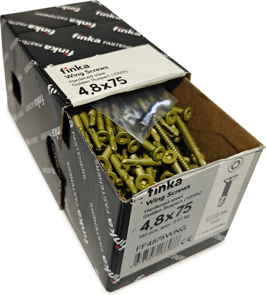 Изображение товара Шуруп Finka Wing Screws С крыльчаткой флюгель 4.8x75 со сверлом TORX25 (150шт, Golden Ruspert)