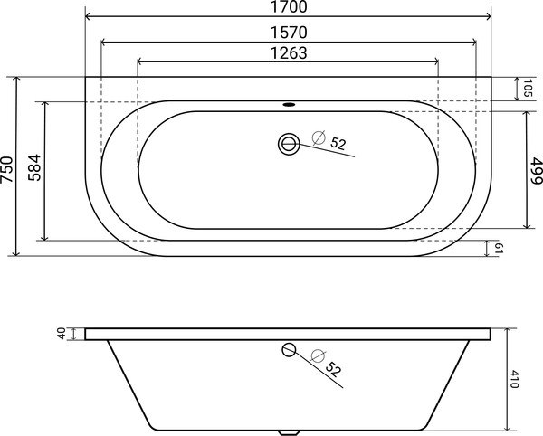 Изображение товара Ванна акриловая Lauter Imperia 170x75 / 21080075 (с каркасом, лицевым экраном и сифоном 21Y11021 матовый черный)