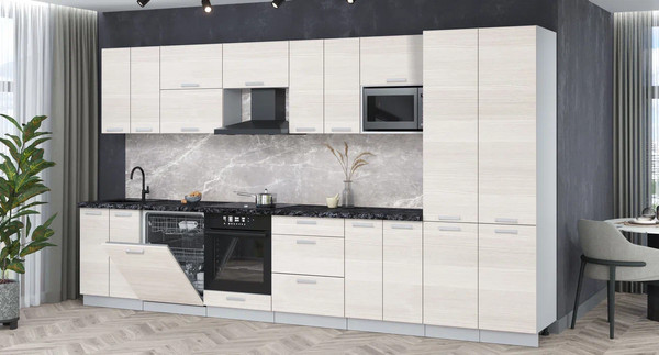 Изображение товара Кухонный гарнитур Интерлиния Мила Лайт 3.8-ПМ2 (вудлайн кремовый/вудлайн кремовый/кастилло темный)