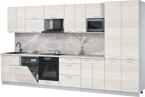 Изображение товара Кухонный гарнитур Интерлиния Мила Лайт 3.8-ПМ2 (вудлайн кремовый/вудлайн кремовый/бискайская сосна)