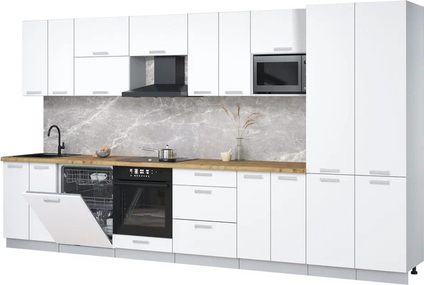 Изображение товара Кухонный гарнитур Интерлиния Мила Лайт 3.8-ПМ2 (белый платинум/белый платинум/дуб бунратти)