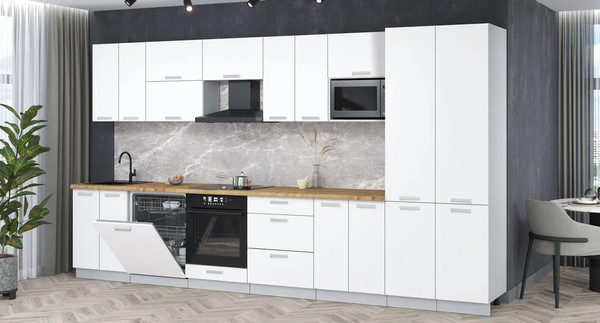 Изображение товара Кухонный гарнитур Интерлиния Мила Лайт 3.8-ПМ2 (белый платинум/белый платинум/дуб бунратти)