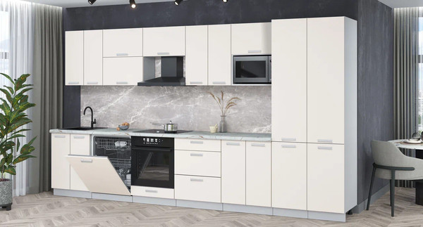 Изображение товара Кухонный гарнитур Интерлиния Мила Лайт 3.8-ПМ2 (персидский жемчуг/персидский жемчуг/серый каспий)