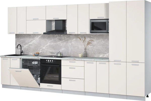 Изображение товара Кухонный гарнитур Интерлиния Мила Лайт 3.8-ПМ2 (персидский жемчуг/персидский жемчуг/серый каспий)