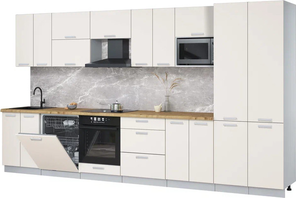 Изображение товара Кухонный гарнитур Интерлиния Мила Лайт 3.8-ПМ2 (персидский жемчуг/персидский жемчуг/дуб бунратти)