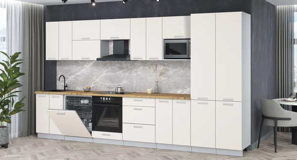 Изображение товара Кухонный гарнитур Интерлиния Мила Лайт 3.8-ПМ2 (персидский жемчуг/персидский жемчуг/дуб бунратти)