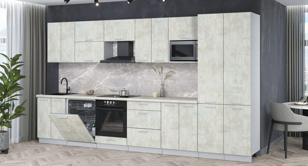 Изображение товара Кухонный гарнитур Интерлиния Мила Лайт 3.8-ПМ2 (бетон лайт/бетон лайт/опал светлый)