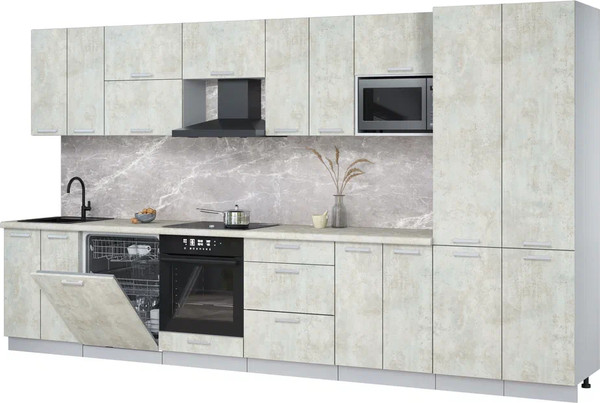 Изображение товара Кухонный гарнитур Интерлиния Мила Лайт 3.8-ПМ2 (бетон лайт/бетон лайт/опал светлый)