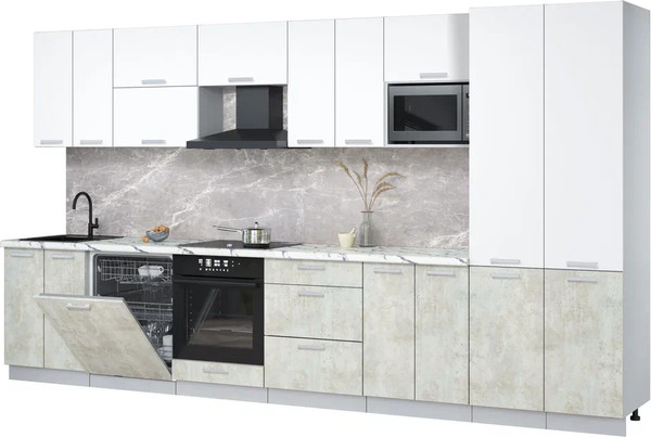 Изображение товара Кухонный гарнитур Интерлиния Мила Лайт 3.8-ПМ2 (белый платинум/бетон лайт/белый гранит)