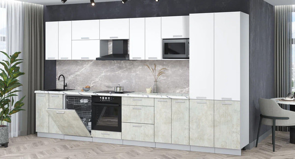 Изображение товара Кухонный гарнитур Интерлиния Мила Лайт 3.8-ПМ2 (белый платинум/бетон лайт/белый гранит)