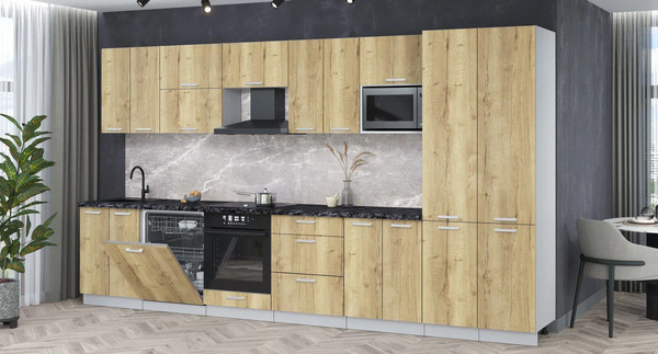 Изображение товара Кухонный гарнитур Интерлиния Мила Лайт 3.8-ПМ2 (дуб золотой/дуб золотой/кастилло темный)