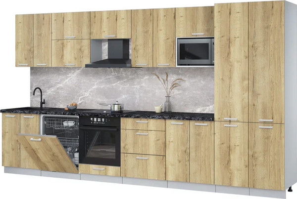 Изображение товара Кухонный гарнитур Интерлиния Мила Лайт 3.8-ПМ2 (дуб золотой/дуб золотой/кастилло темный)