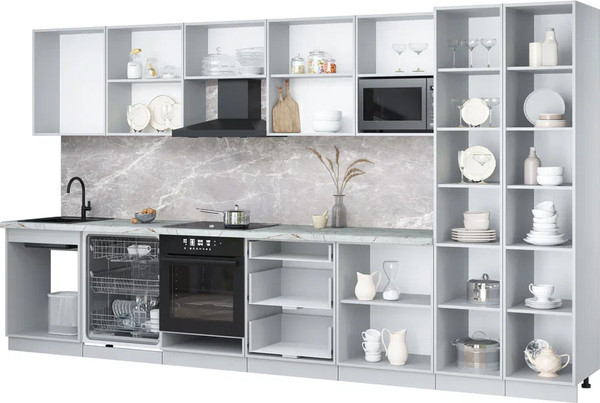 Изображение товара Кухонный гарнитур Интерлиния Мила Лайт 3.8-ПМ2 (белый платинум/дуб золотой/белый гранит)