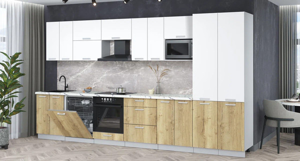 Изображение товара Кухонный гарнитур Интерлиния Мила Лайт 3.8-ПМ2 (белый платинум/дуб золотой/белый гранит)