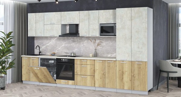 Изображение товара Кухонный гарнитур Интерлиния Мила Лайт 3.8-ПМ2 (бетон лайт/дуб золотой/опал светлый)