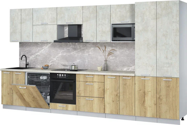 Изображение товара Кухонный гарнитур Интерлиния Мила Лайт 3.8-ПМ2 (бетон лайт/дуб золотой/опал светлый)