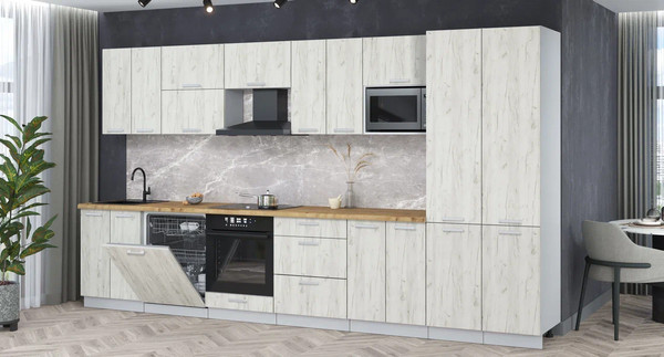 Изображение товара Кухонный гарнитур Интерлиния Мила Лайт 3.8-ПМ2 (дуб белый/дуб белый/дуб бунратти)