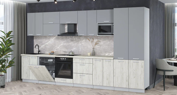 Изображение товара Кухонный гарнитур Интерлиния Мила Лайт 3.8-ПМ2 (серебро/дуб белый/опал светлый)