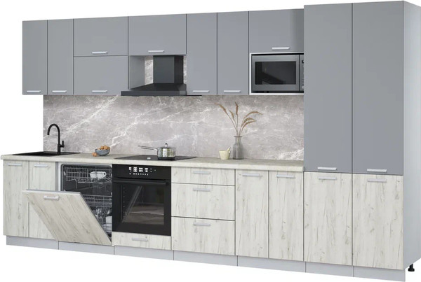 Изображение товара Кухонный гарнитур Интерлиния Мила Лайт 3.8-ПМ2 (серебро/дуб белый/опал светлый)