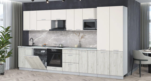 Изображение товара Кухонный гарнитур Интерлиния Мила Лайт 3.8-ПМ2 (персидский жемчуг/дуб белый/серый каспий)