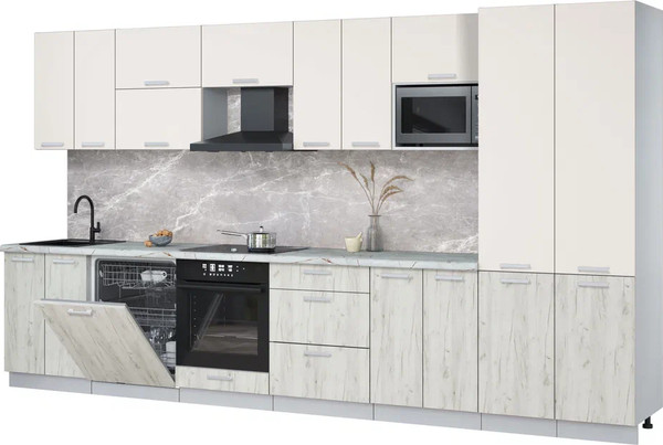 Изображение товара Кухонный гарнитур Интерлиния Мила Лайт 3.8-ПМ2 (персидский жемчуг/дуб белый/серый каспий)