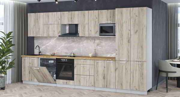 Изображение товара Кухонный гарнитур Интерлиния Мила Лайт 3.8-ПМ2 (дуб серый/дуб серый/дуб бунратти)