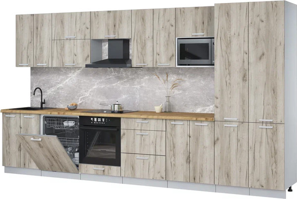Изображение товара Кухонный гарнитур Интерлиния Мила Лайт 3.8-ПМ2 (дуб серый/дуб серый/дуб бунратти)