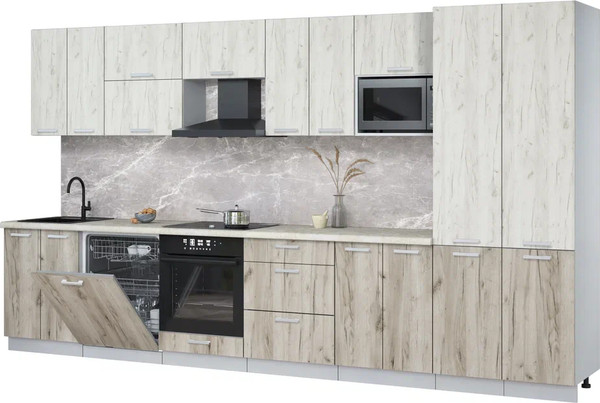 Изображение товара Кухонный гарнитур Интерлиния Мила Лайт 3.8-ПМ2 (дуб белый/дуб серый/опал светлый)