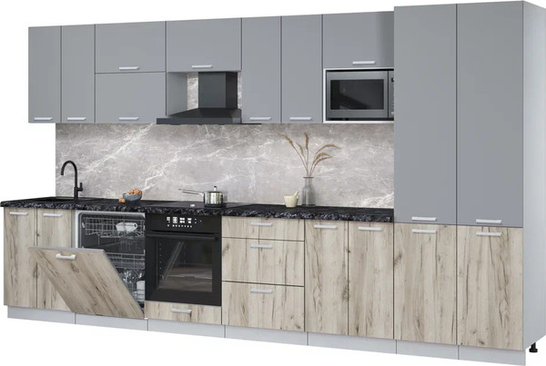 Изображение товара Кухонный гарнитур Интерлиния Мила Лайт 3.8-ПМ2 (серебро/дуб серый/кастилло темный)