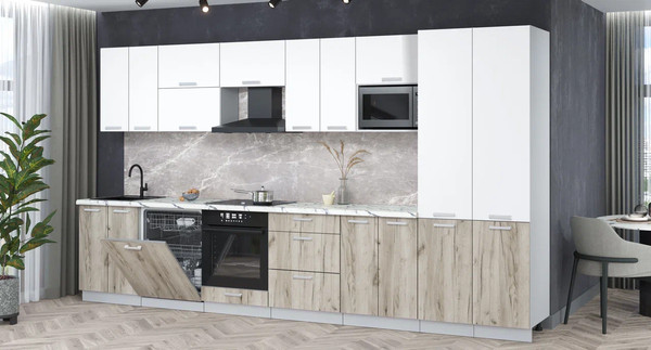 Изображение товара Кухонный гарнитур Интерлиния Мила Лайт 3.8-ПМ2 (белый платинум/дуб серый/белый гранит)