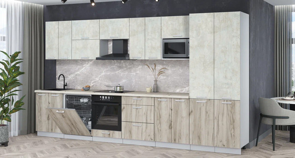 Изображение товара Кухонный гарнитур Интерлиния Мила Лайт 3.8-ПМ2 (бетон лайт/дуб серый/бискайская сосна)