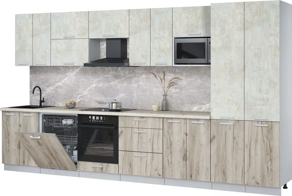 Изображение товара Кухонный гарнитур Интерлиния Мила Лайт 3.8-ПМ2 (бетон лайт/дуб серый/бискайская сосна)