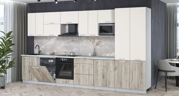 Изображение товара Кухонный гарнитур Интерлиния Мила Лайт 3.8-ПМ2 (персидский жемчуг/дуб серый/серый каспий)