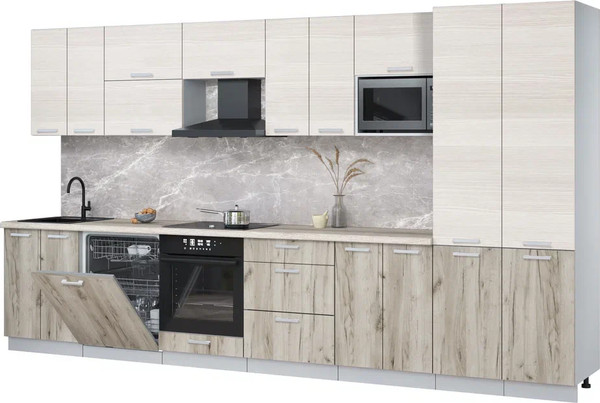 Изображение товара Кухонный гарнитур Интерлиния Мила Лайт 3.8-ПМ2 (вудлайн кремовый/дуб серый/травертин серый)