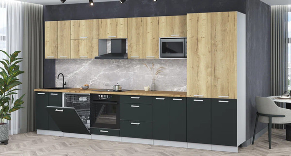 Изображение товара Кухонный гарнитур Интерлиния Мила Лайт 3.8-ПМ2 (дуб золотой/антрацит/дуб бунратти)