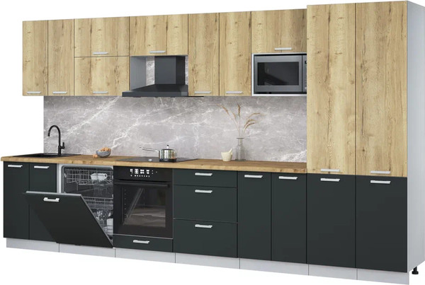 Изображение товара Кухонный гарнитур Интерлиния Мила Лайт 3.8-ПМ2 (дуб золотой/антрацит/дуб бунратти)