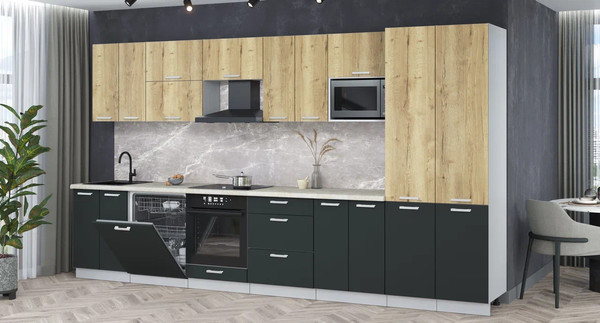 Изображение товара Кухонный гарнитур Интерлиния Мила Лайт 3.8-ПМ2 (дуб золотой/антрацит/опал светлый)