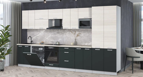 Изображение товара Кухонный гарнитур Интерлиния Мила Лайт 3.8-ПМ2 (вудлайн кремовый/антрацит/бискайская сосна)