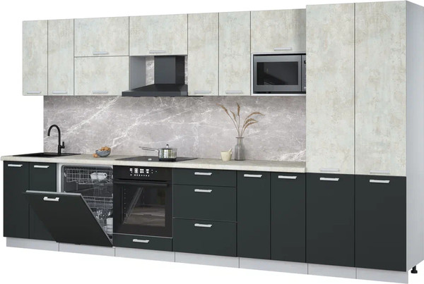 Изображение товара Кухонный гарнитур Интерлиния Мила Лайт 3.8-ПМ2 (бетон/антрацит/опал светлый)