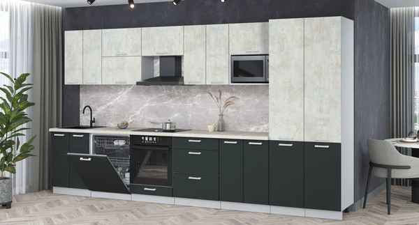 Изображение товара Кухонный гарнитур Интерлиния Мила Лайт 3.8-ПМ2 (бетон/антрацит/опал светлый)