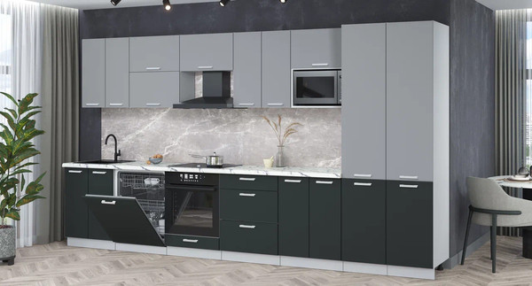 Изображение товара Кухонный гарнитур Интерлиния Мила Лайт 3.8-ПМ2 (серебро/антрацит/белый гранит)