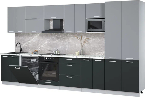 Изображение товара Кухонный гарнитур Интерлиния Мила Лайт 3.8-ПМ2 (серебро/антрацит/белый гранит)