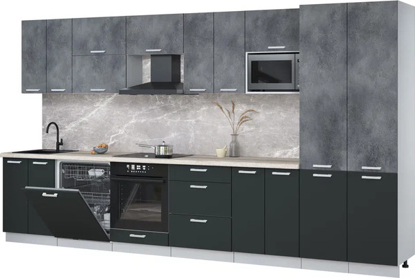 Изображение товара Кухонный гарнитур Интерлиния Мила Лайт 3.8-ПМ2 (бетон портленд/антрацит/травертин серый)